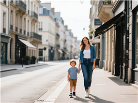 欧美时尚母子街拍写真摄影图片